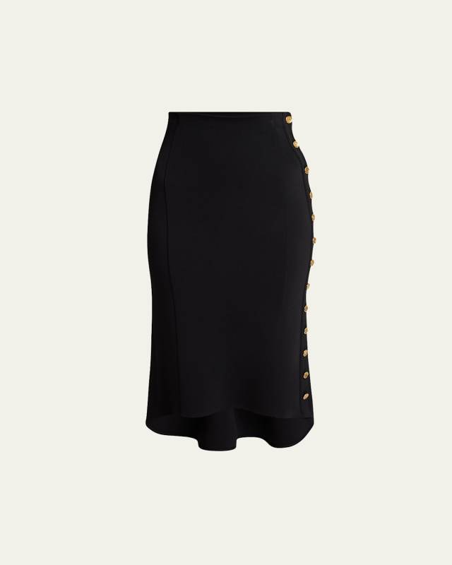 Pencil Buttoned Midi High-Low Skirt